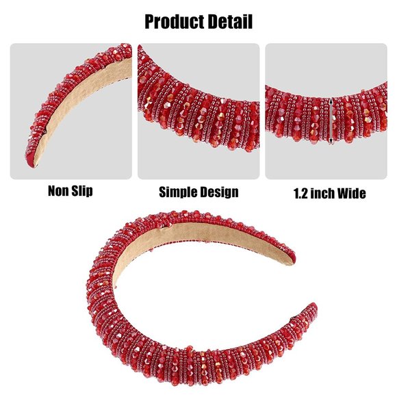 Crystal Headband, Rhinestone Hairband for Women, Red, 1.2 Inch Wide - Picture 4 of 5